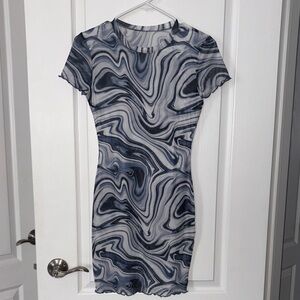 Marble Patterned Short Sleeve Dress